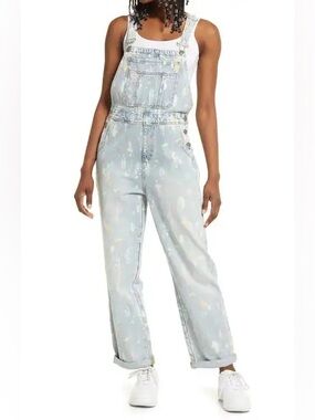 Nordstrom Light Blue Paint-Splatter Denim Overalls